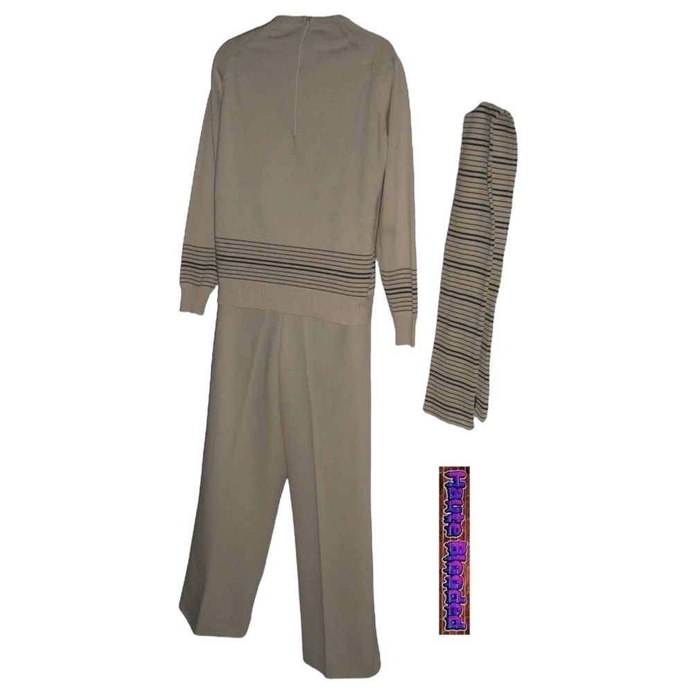 Vintage 70s Givenchy Sport Beige Striped Sweater Pants Scarf Logo Couture Petite - Picture 5 of 15